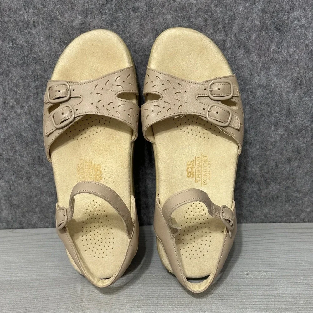 SAS Duo Sandals Womens 5.5 M Tan Leather‎ Comfort Triple Strap Buckle Shoes